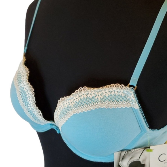 Calvin Klein Lace Push Up Bra 34A Turquoise White - Picture 6 of 11
